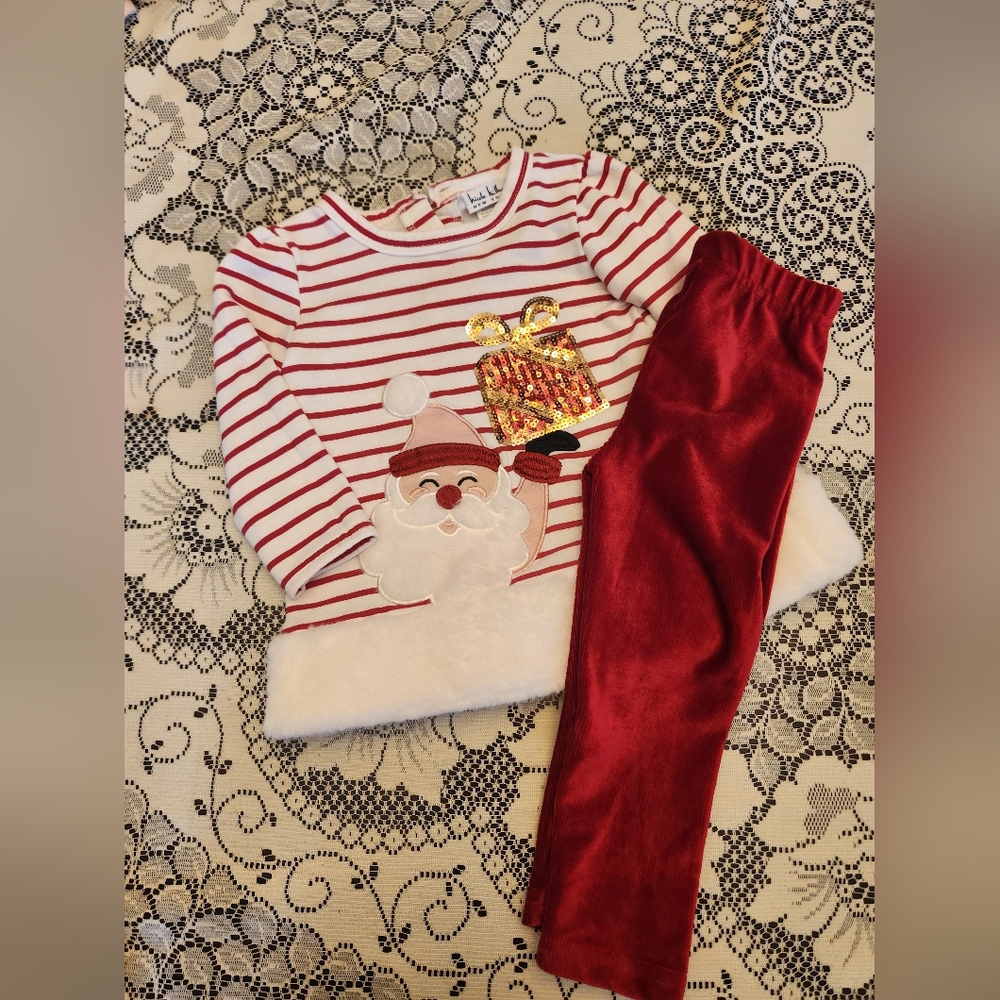 18 M baby girl Holiday Santa Christmas matching set